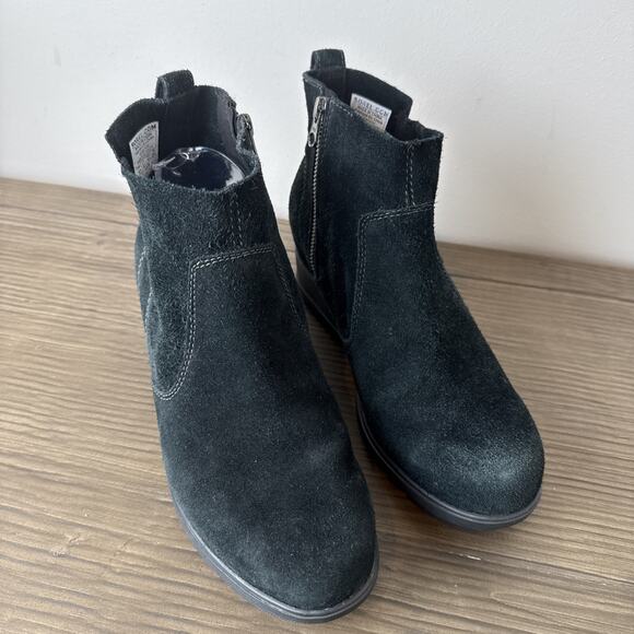 Sorel Joan Of Arctic Wedge Black Nubuck Suede Leather Chelsea Ankle Boot Sz 8.5 - Picture 2 of 8